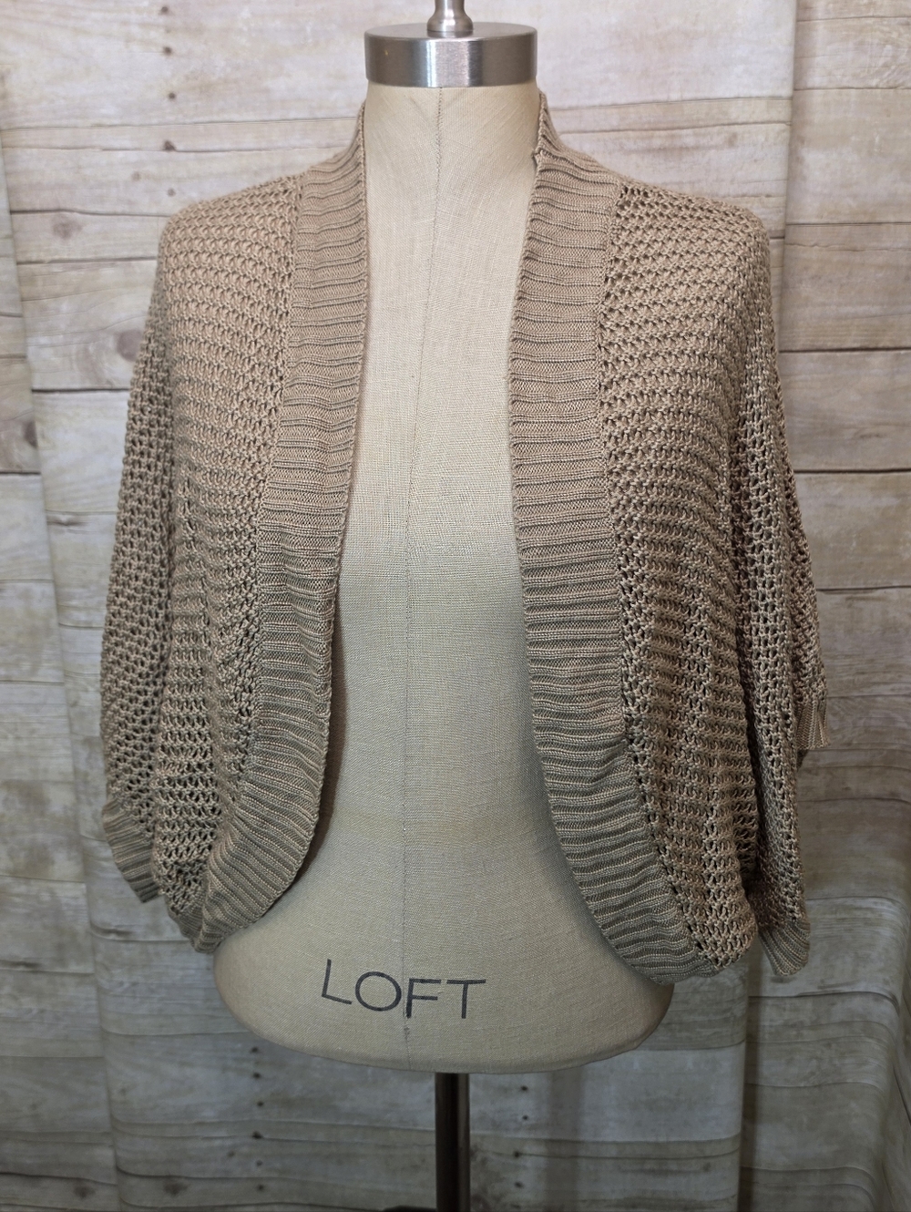 Eloquii Beige Open-Front Knit Shrug